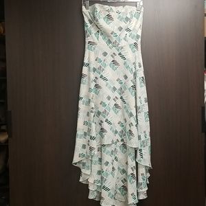 WHBM Strapless, printed, high low dress, size 2